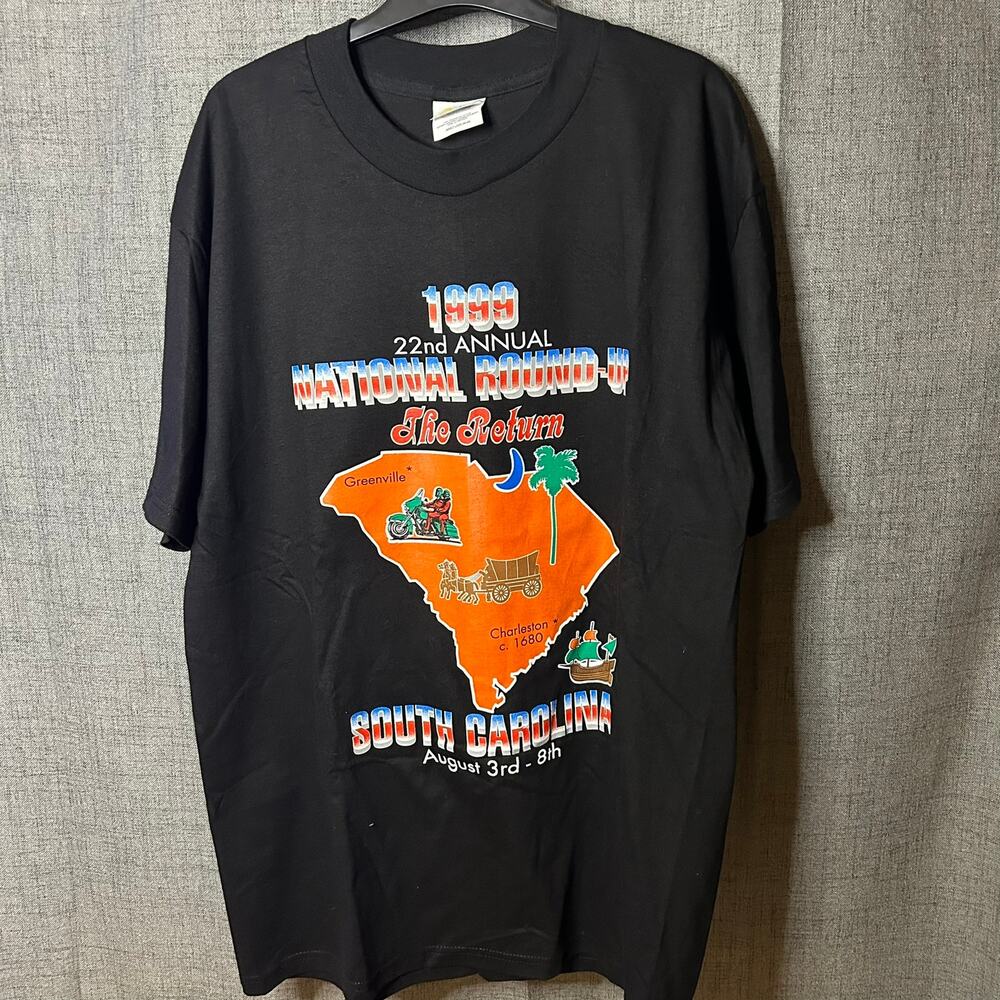 August 3-8 1999 MOTORCYCLE NATIONAL ROUND UP S. Carolina Logo T-Shirt LG